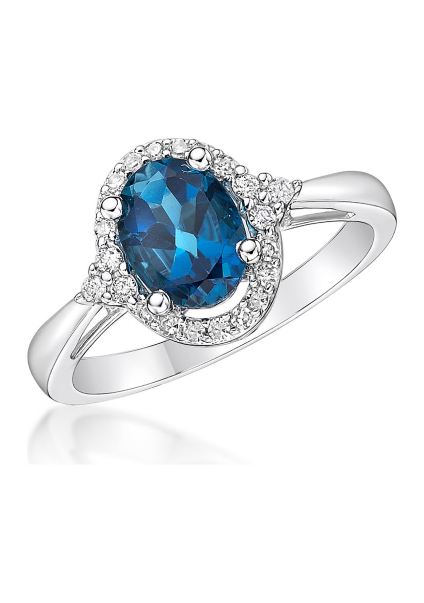 1.63 ct. t.w. London Blue Topaz and 1/5 ct. t.w. Diamond Ring in 10K White Gold