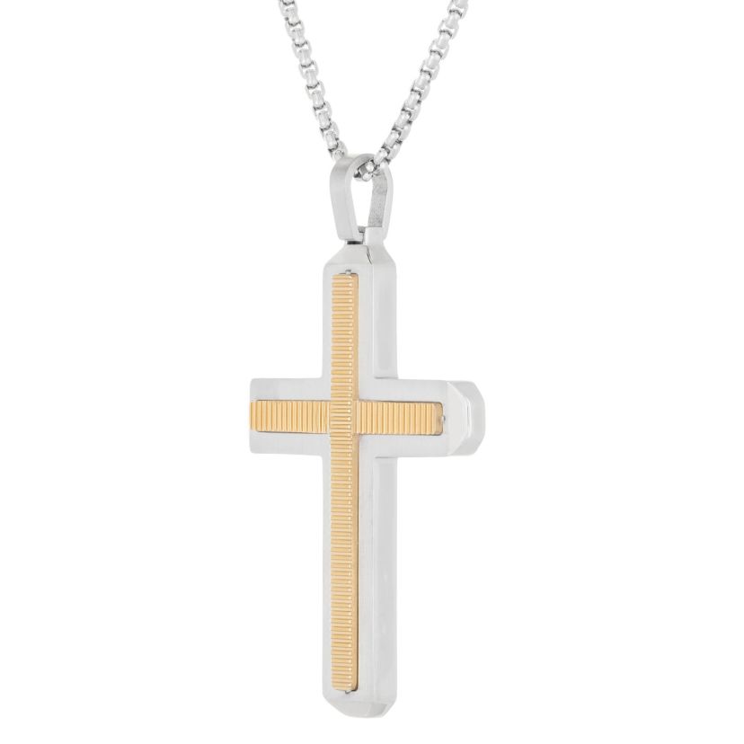 Two Tone Stainless Steel Cross Pendant
