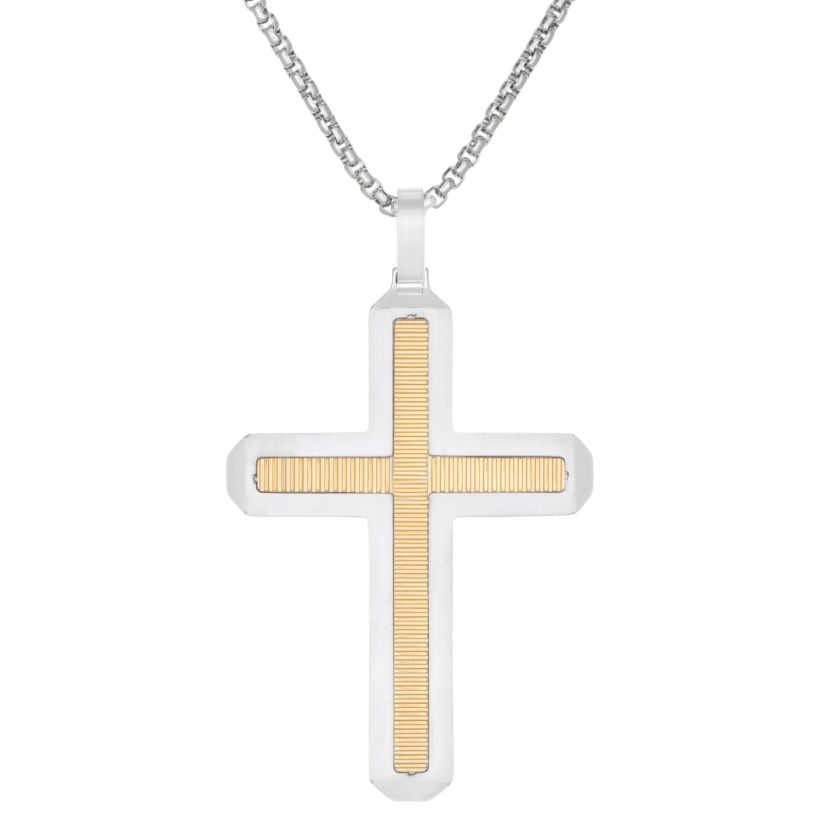 Two Tone Stainless Steel Cross Pendant