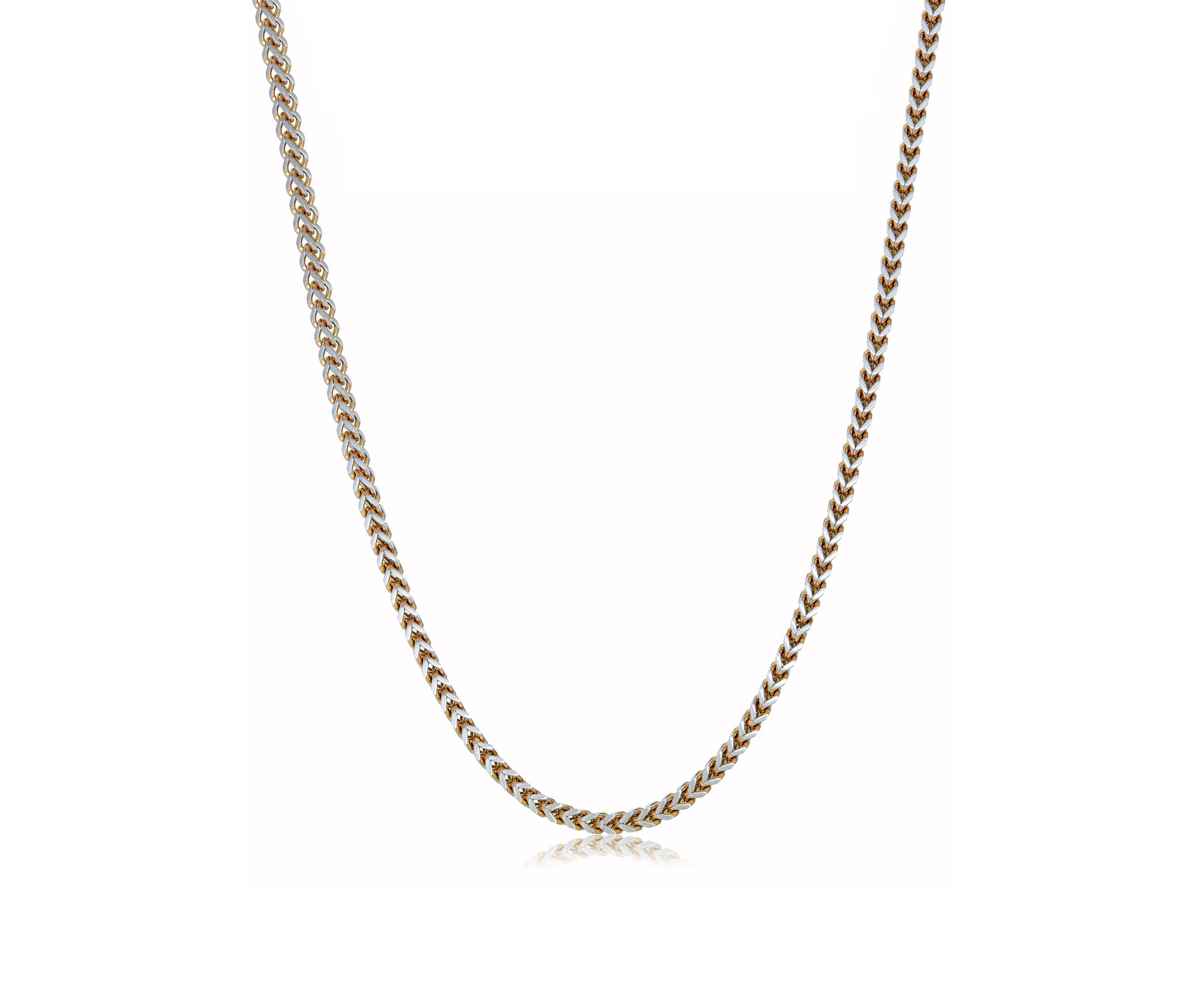 Stainless Steel 4MM Wheat Chain Necklace with Goldtone Ion Plating, 18" Length