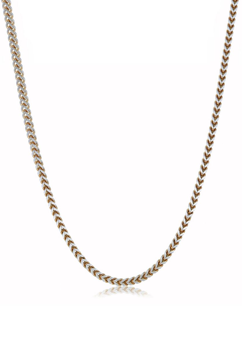 Stainless Steel 4MM Wheat Chain Necklace with Goldtone Ion Plating, 18" Length