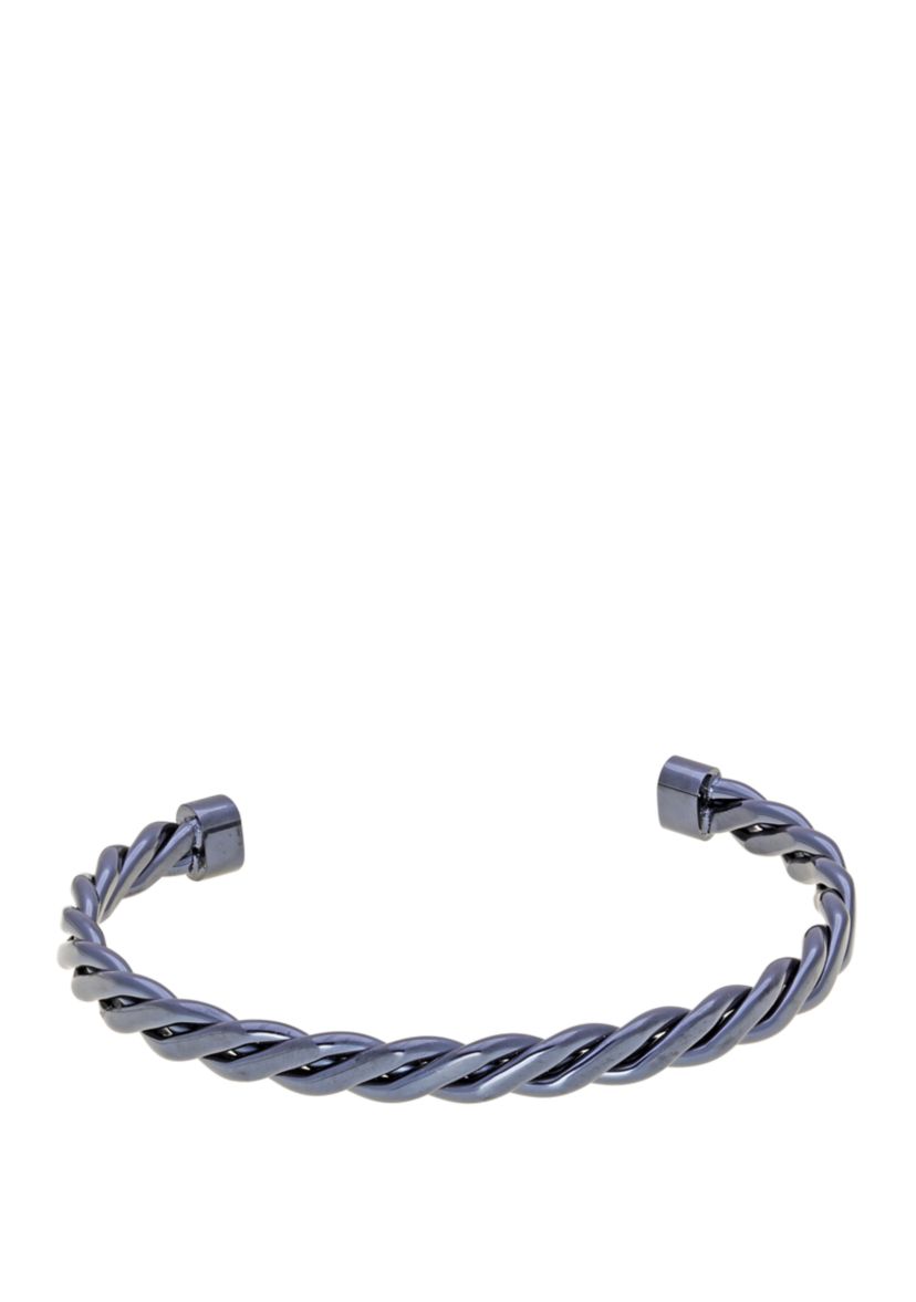 Stainless Steel Cuff Bangle with Gray Ion Plating