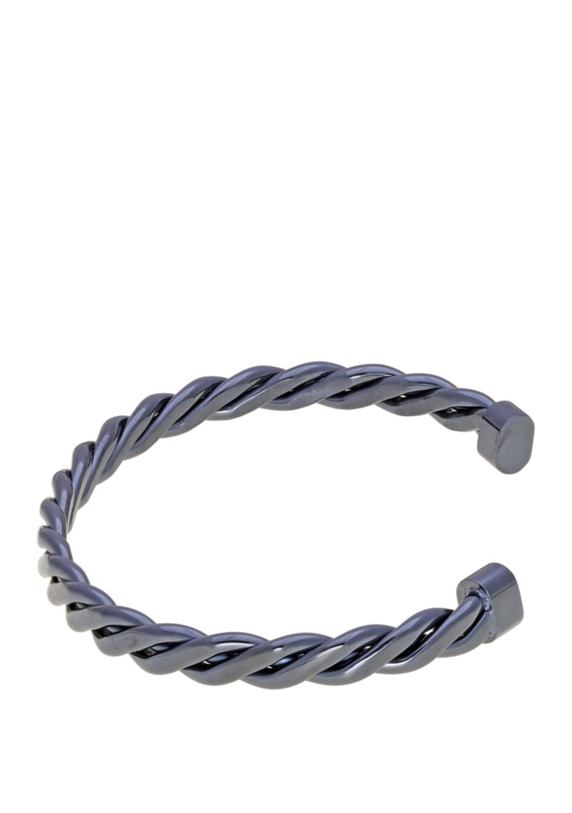 Stainless Steel Cuff Bangle with Gray Ion Plating