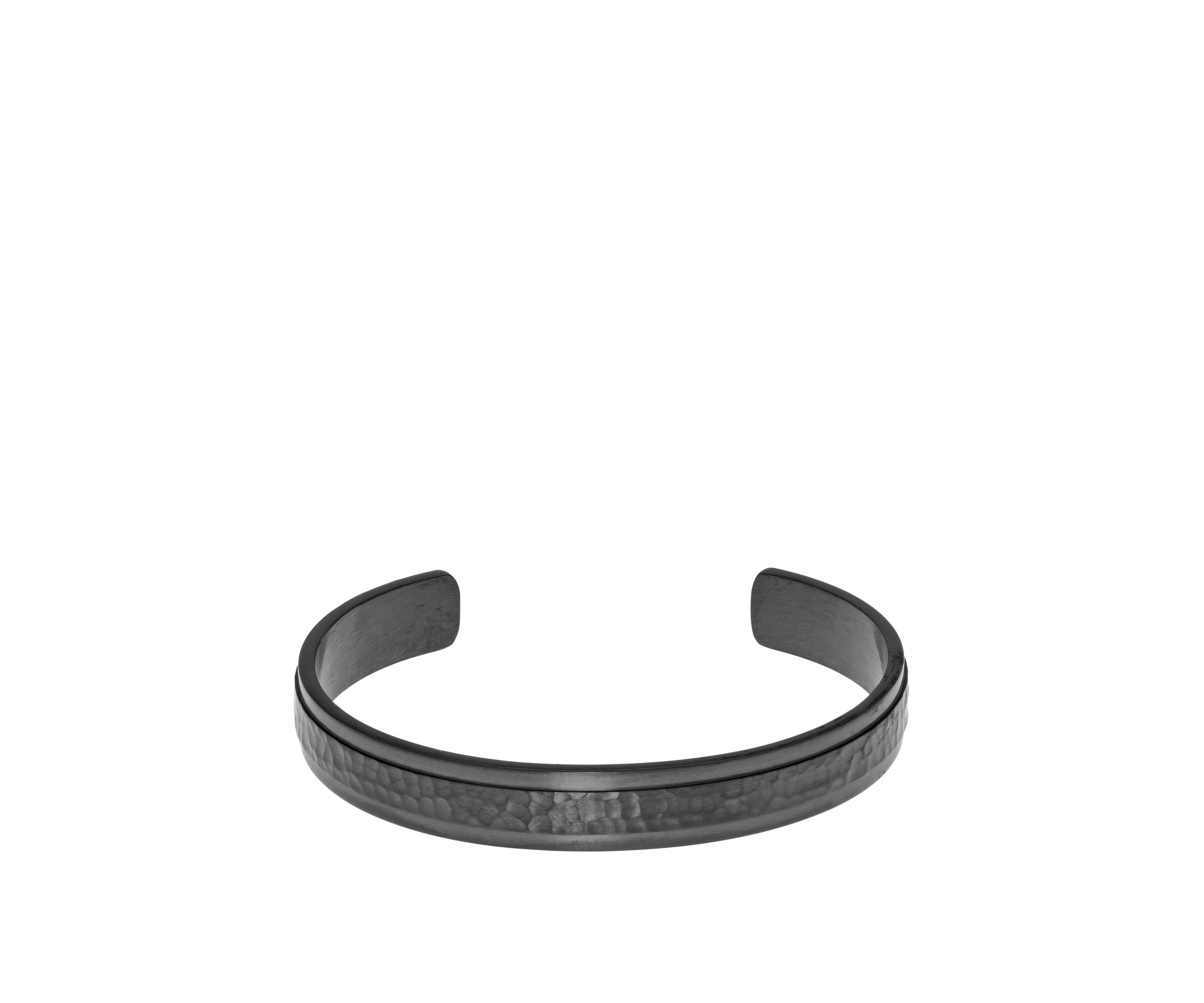 Stainless Steel Hammered Cuff Bangle with Gray Ion Plating