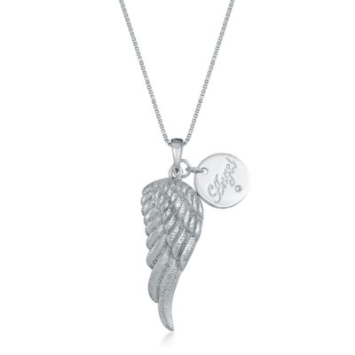 Gemminded Diamond Accent Angel Wing and Disc Charm Pendant in Sterling Silver