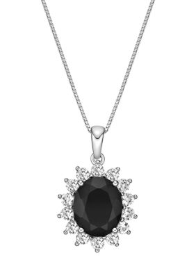 Belk & Co 2.5 Ct. T.w. Black Onyx And 1.1 Ct. T.w. Created White Sapphire Pendant Necklace In Sterling Silver