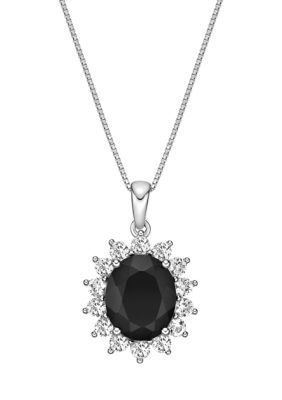 Gemminded Lab Created Oval Gemstone and 1.1 ct. t.w. Created White Sapphire Pendant Necklace in Sterling Silver