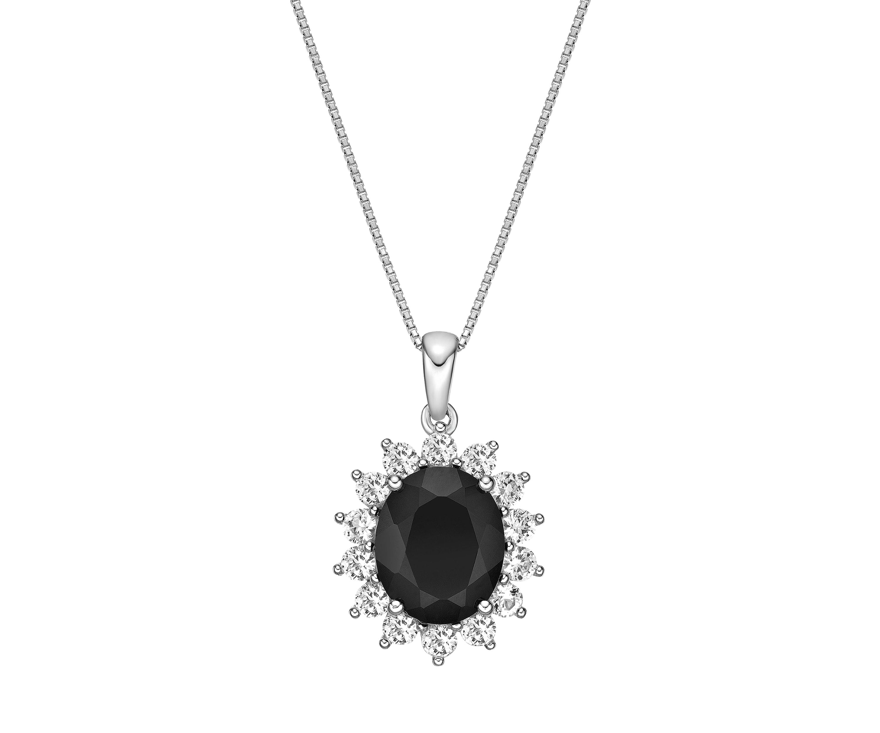 2.5 ct. t.w. Black Onyx and 1.1 ct. t.w. Created White Sapphire Pendant Necklace in Sterling Silver