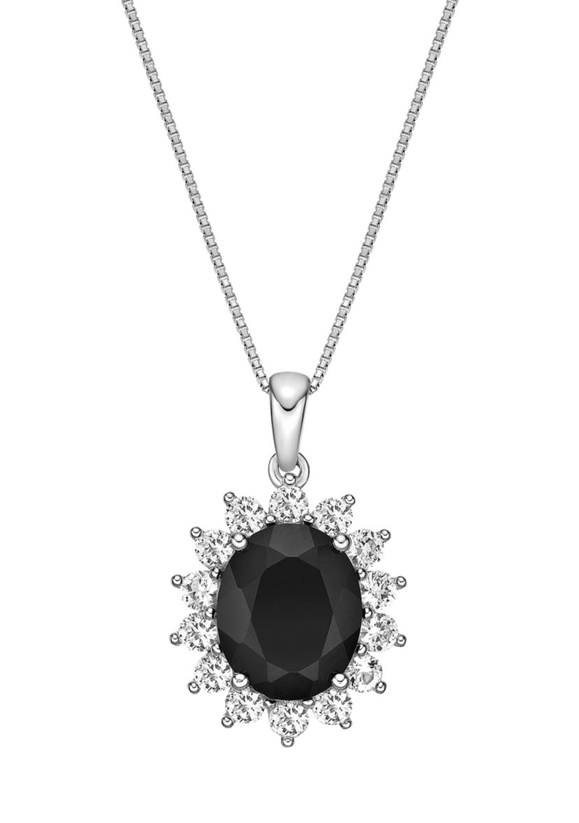 2.5 ct. t.w. Black Onyx and 1.1 ct. t.w. Created White Sapphire Pendant Necklace in Sterling Silver