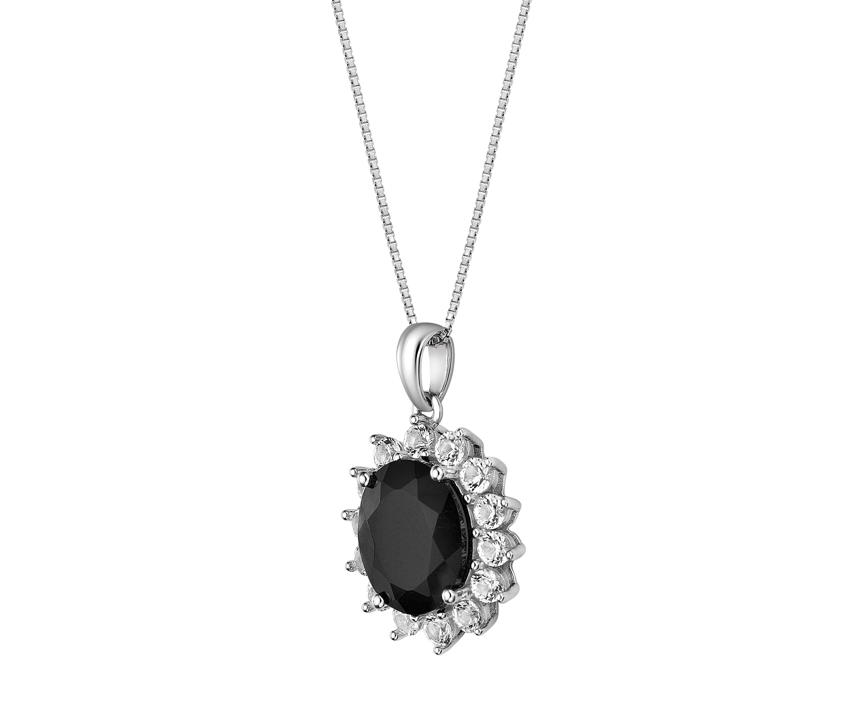 2.5 ct. t.w. Black Onyx and 1.1 ct. t.w. Created White Sapphire Pendant Necklace in Sterling Silver
