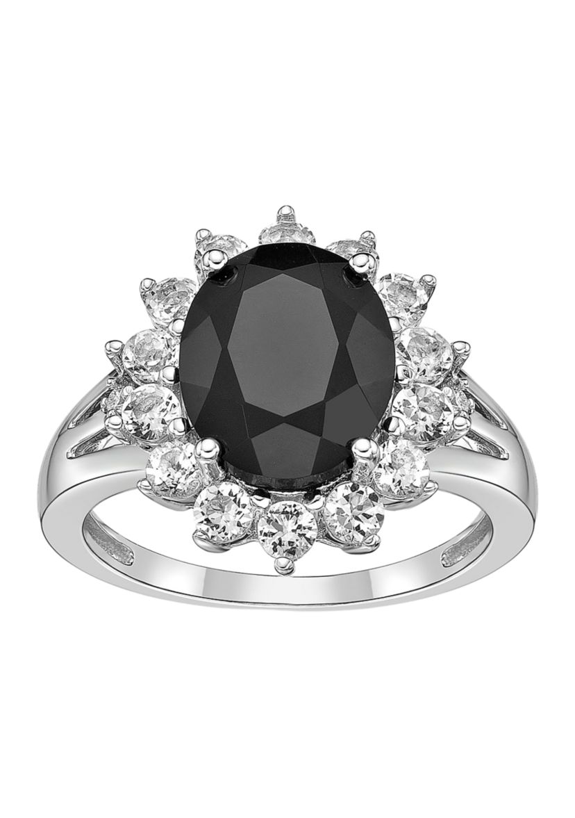 2.5 ct. t.w. Black Onyx and 1.2 ct. t.w. Created White Sapphire Ring in Sterling Silver