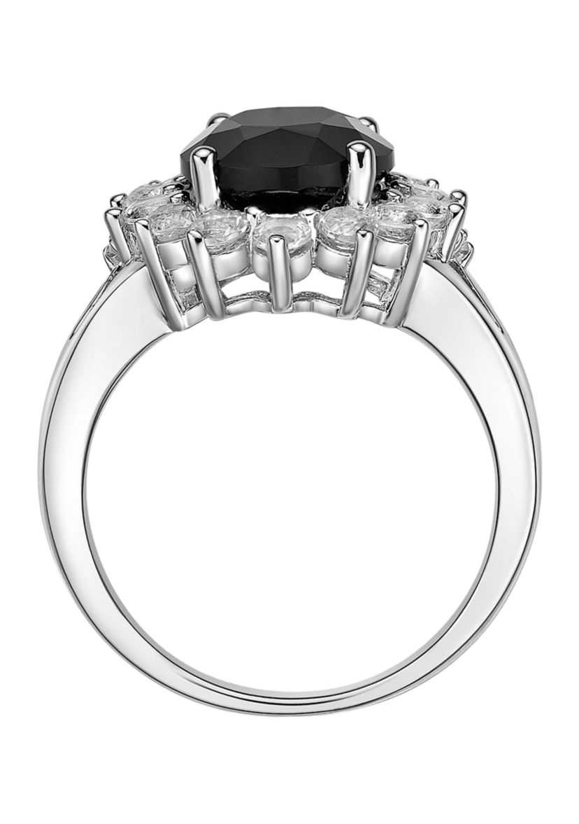 2.5 ct. t.w. Black Onyx and 1.2 ct. t.w. Created White Sapphire Ring in Sterling Silver