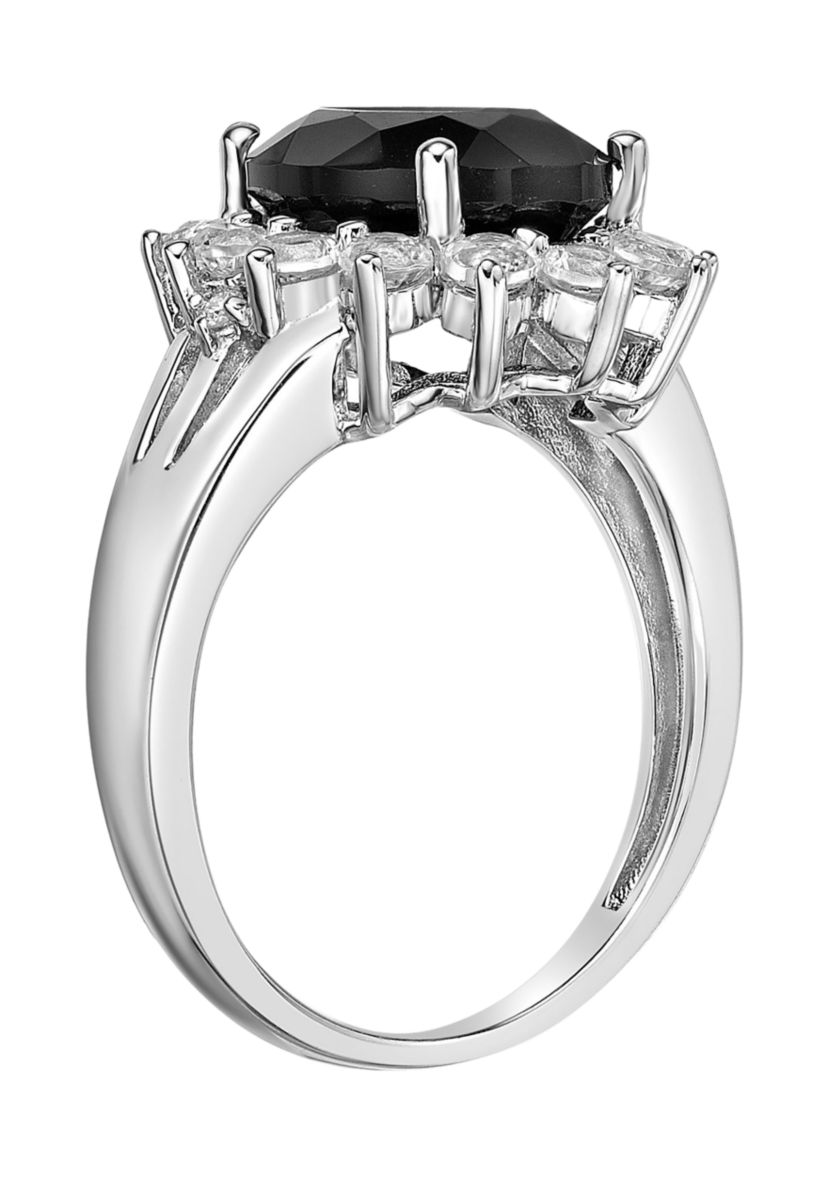 2.5 ct. t.w. Black Onyx and 1.2 ct. t.w. Created White Sapphire Ring in Sterling Silver