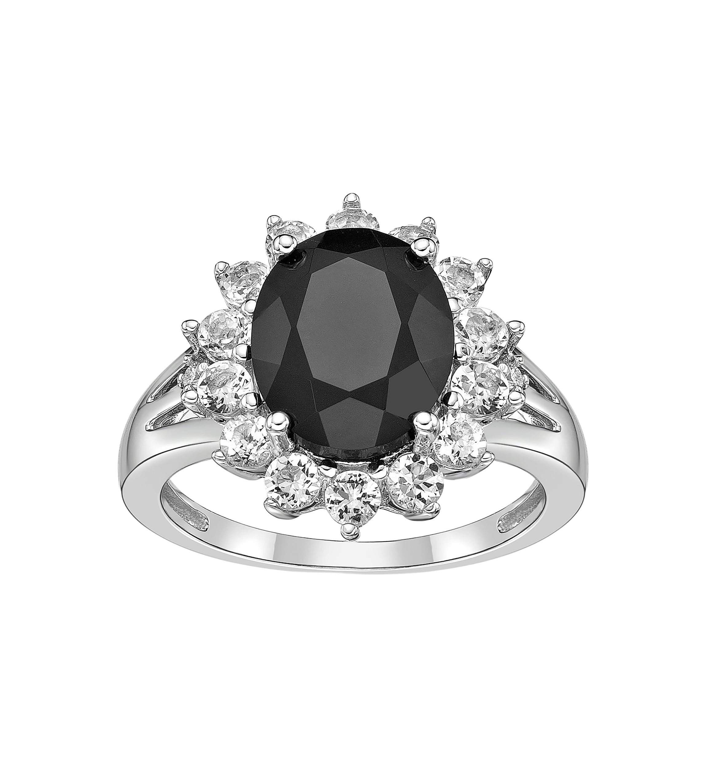 2.5 ct. t.w. Black Onyx and 1.2 ct. t.w. Created White Sapphire Ring in Sterling Silver