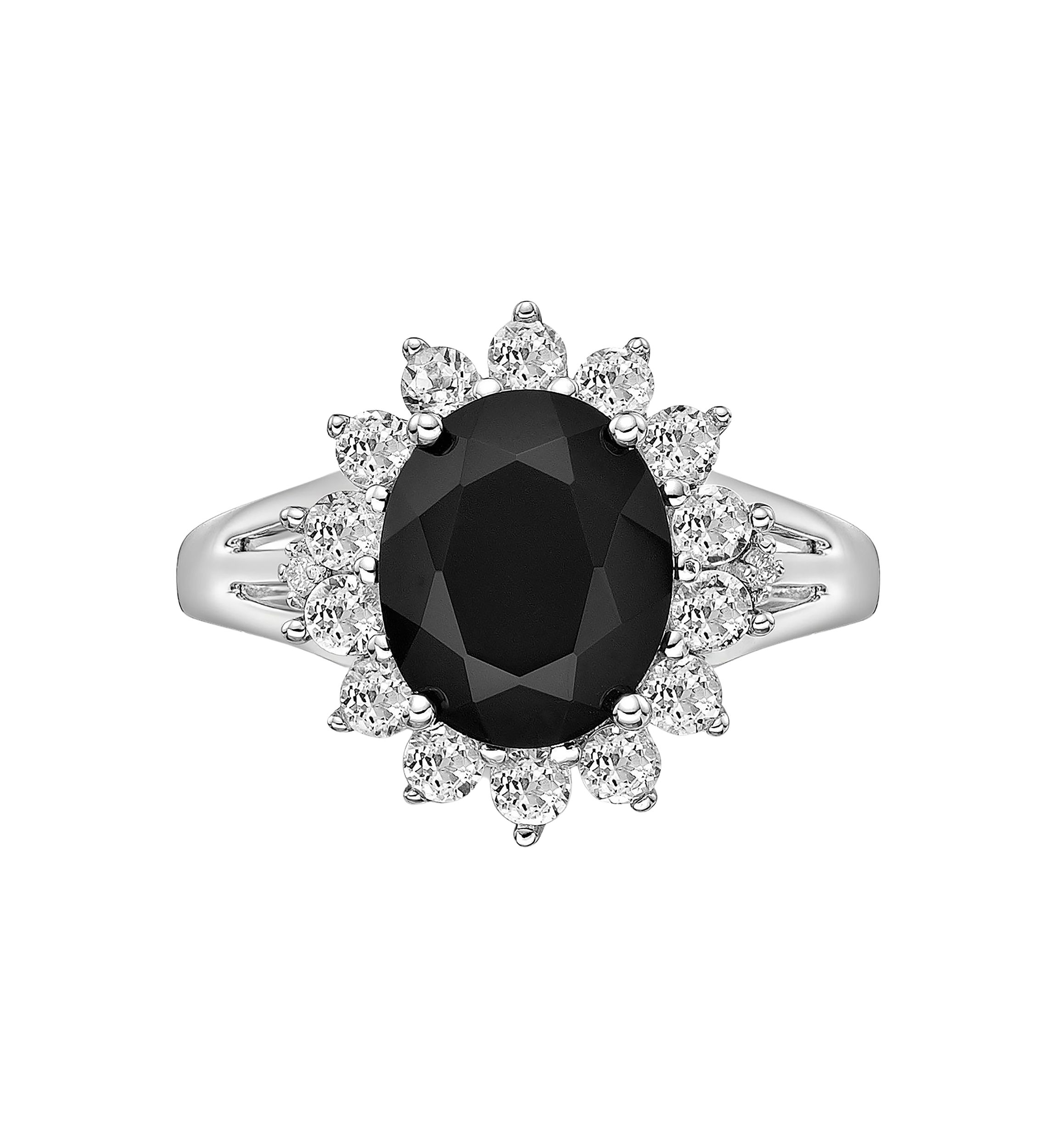 2.5 ct. t.w. Black Onyx and 1.2 ct. t.w. Created White Sapphire Ring in Sterling Silver