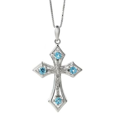 Gemminded 3/8 ct. t.w. Blue Topaz and Diamond Accent Cross Pendant Necklace in Sterling Silver