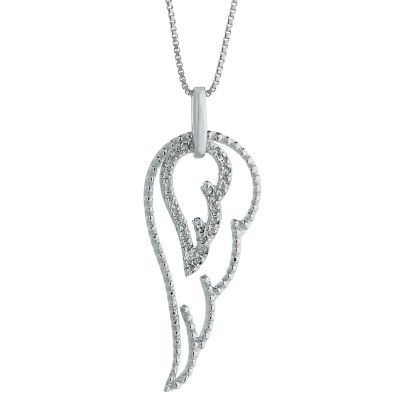 Gemminded 1/6 ct. tw. Diamond Accent Angel Wing Pendant in Sterling Silver, White, 18 in