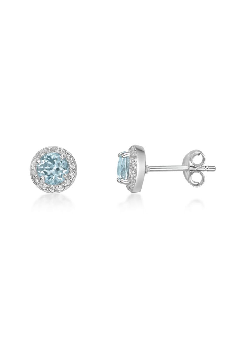 Lab Created 1 ct. t.w.Created Aquamarine and White Topaz Earrings in Sterling Silver