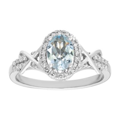 Gemminded 34 ct tw Aquamarine  14 ct twDiamond Halo Ring in 10K White Gold