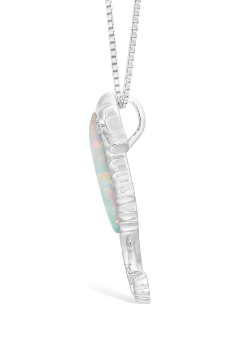 Lab Created 0.8 ct. t.w. Created Opal and Diamond Accent Seahorse Pendant in Sterling Silver