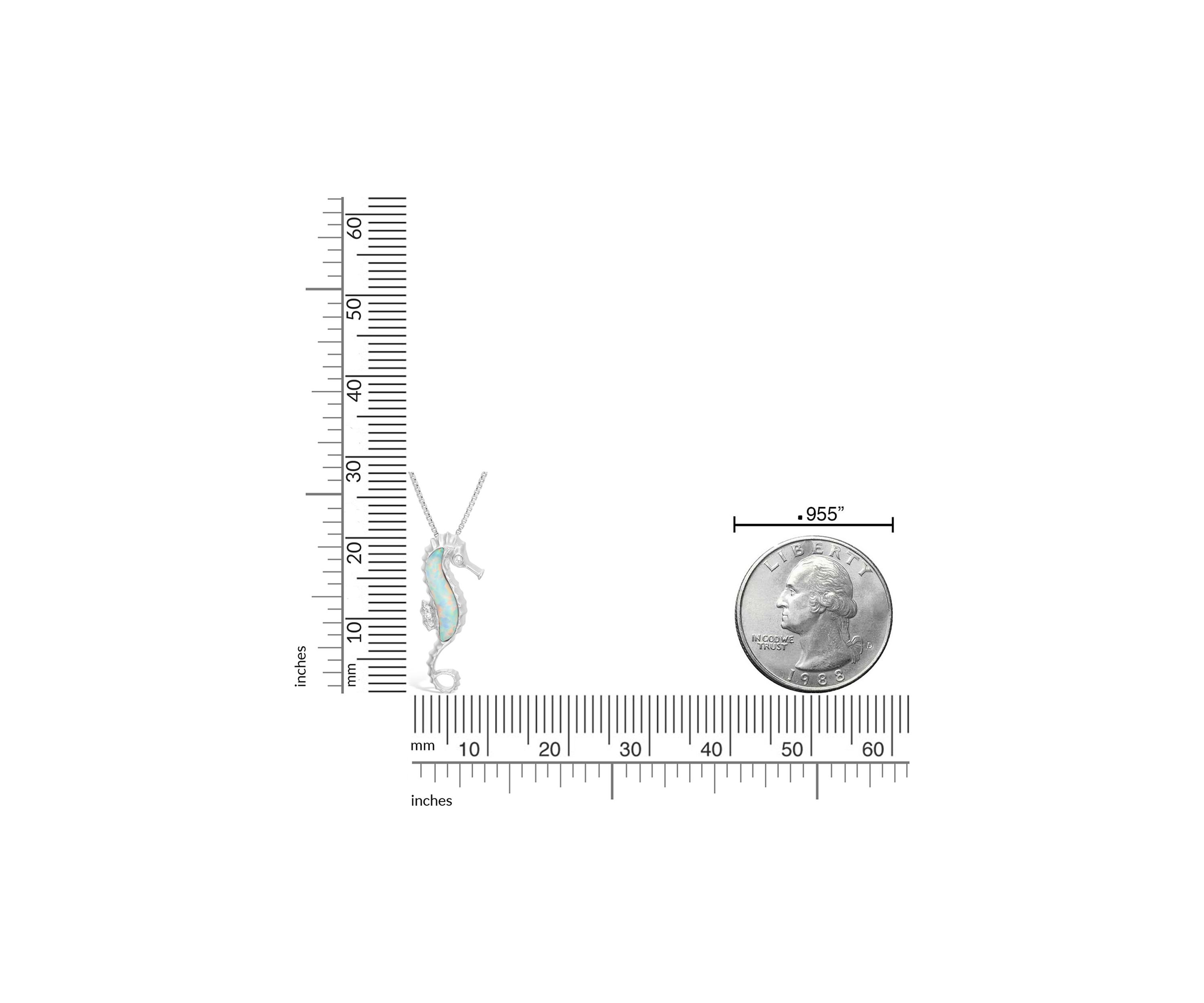 Lab Created 0.8 ct. t.w. Created Opal and Diamond Accent Seahorse Pendant in Sterling Silver