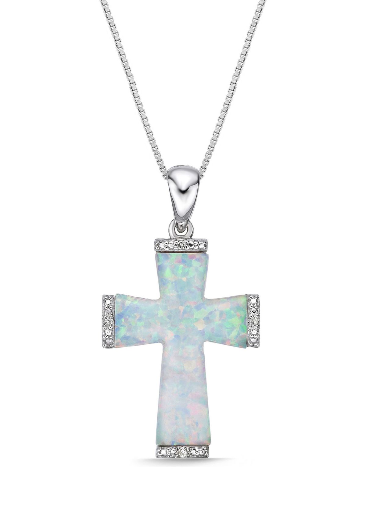Lab Created 1 ct. t.w. Created Opal and Diamond Accent Cross Pendant in Sterling Silver