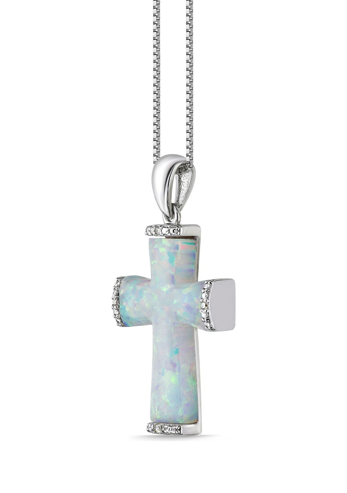 Lab Created 1 ct. t.w. Created Opal and Diamond Accent Cross Pendant in Sterling Silver