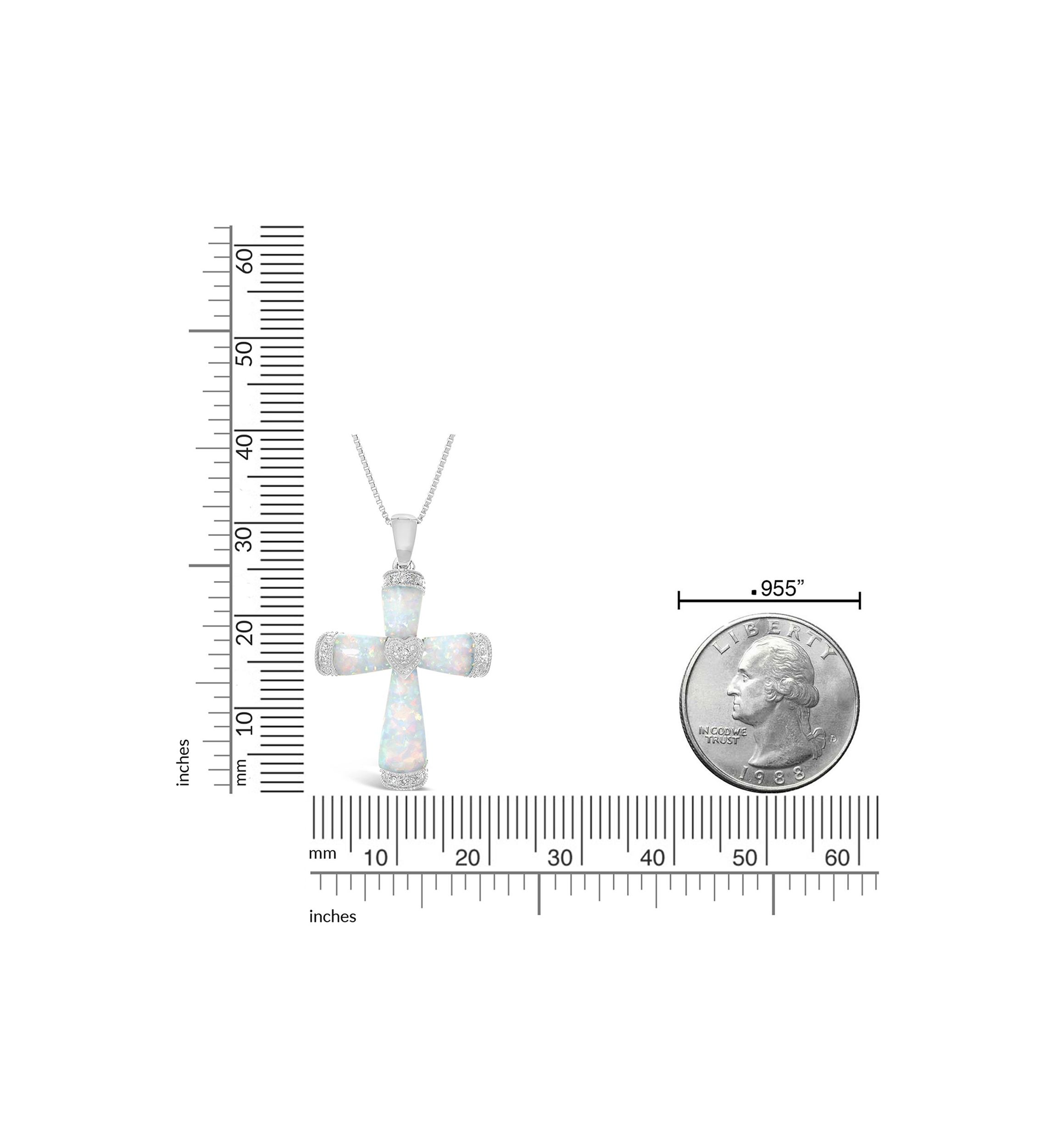 Lab Created 1.0 ct. t.w. Created Opal and Diamond Accent Cross Pendant in Sterling Silver