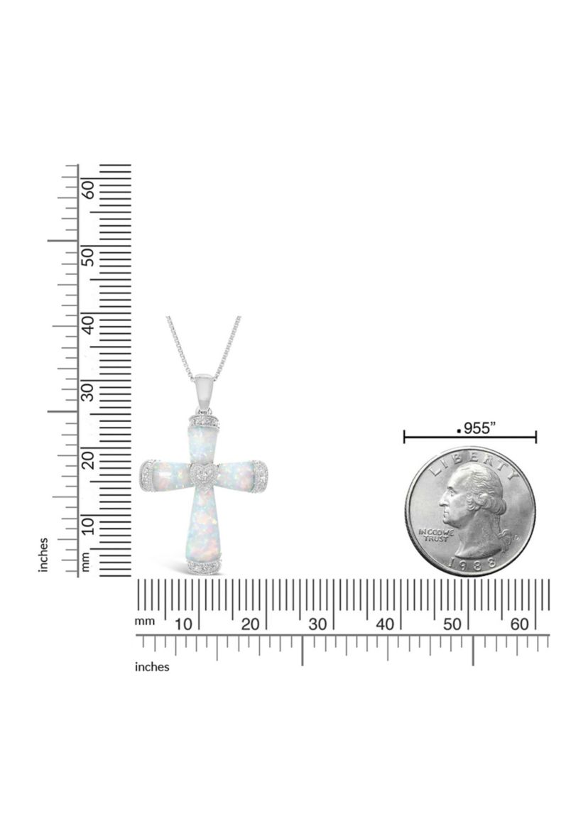 Lab Created 1.0 ct. t.w. Created Opal and Diamond Accent Cross Pendant in Sterling Silver