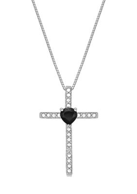 Belk & Co 1/6 Ct. T.w. Black Onyx And Diamond Accent Cross Pendant Necklace In Sterling Silver