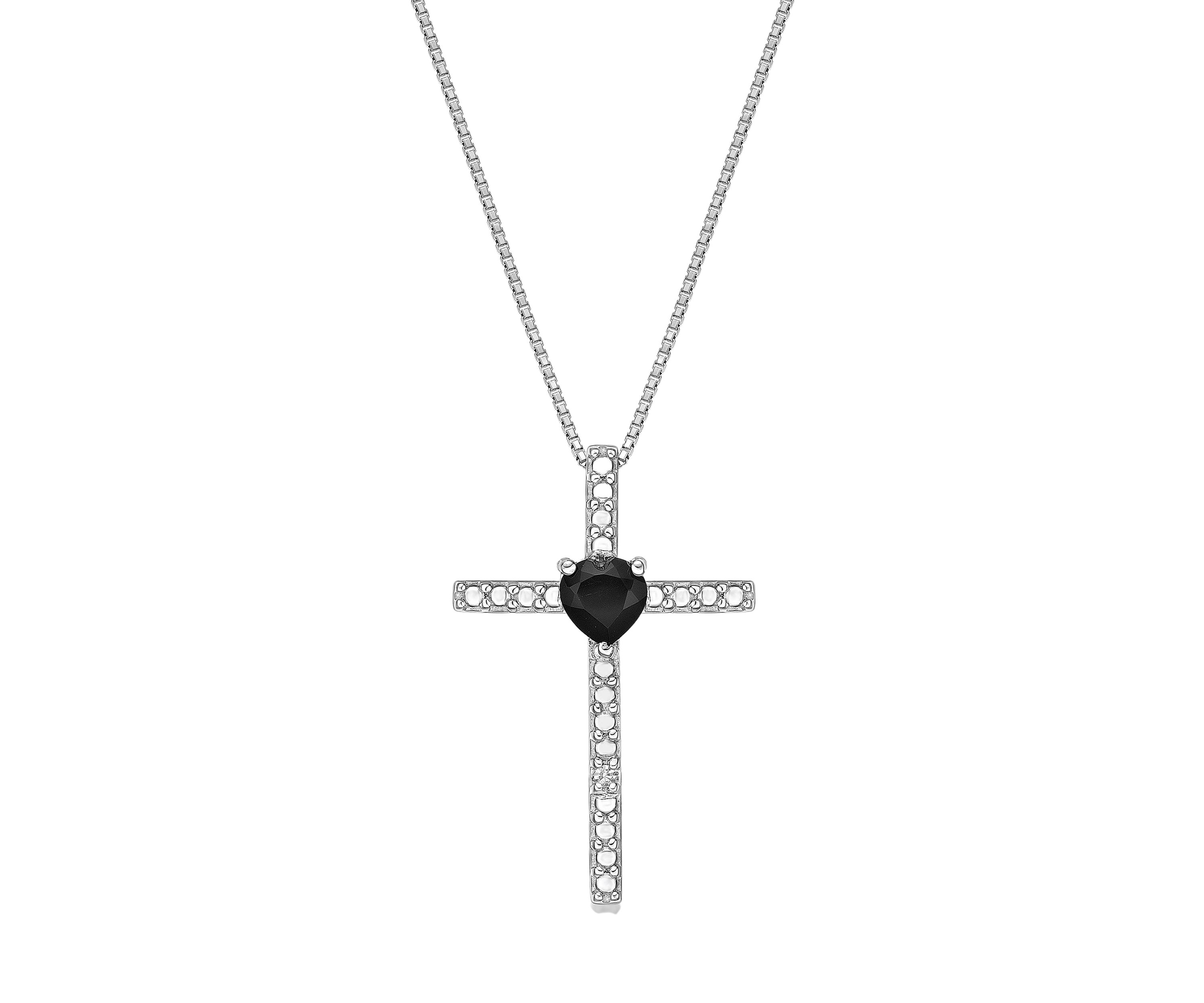 1/6 ct. t.w. Black Onyx and Diamond Accent Cross Pendant Necklace in Sterling Silver