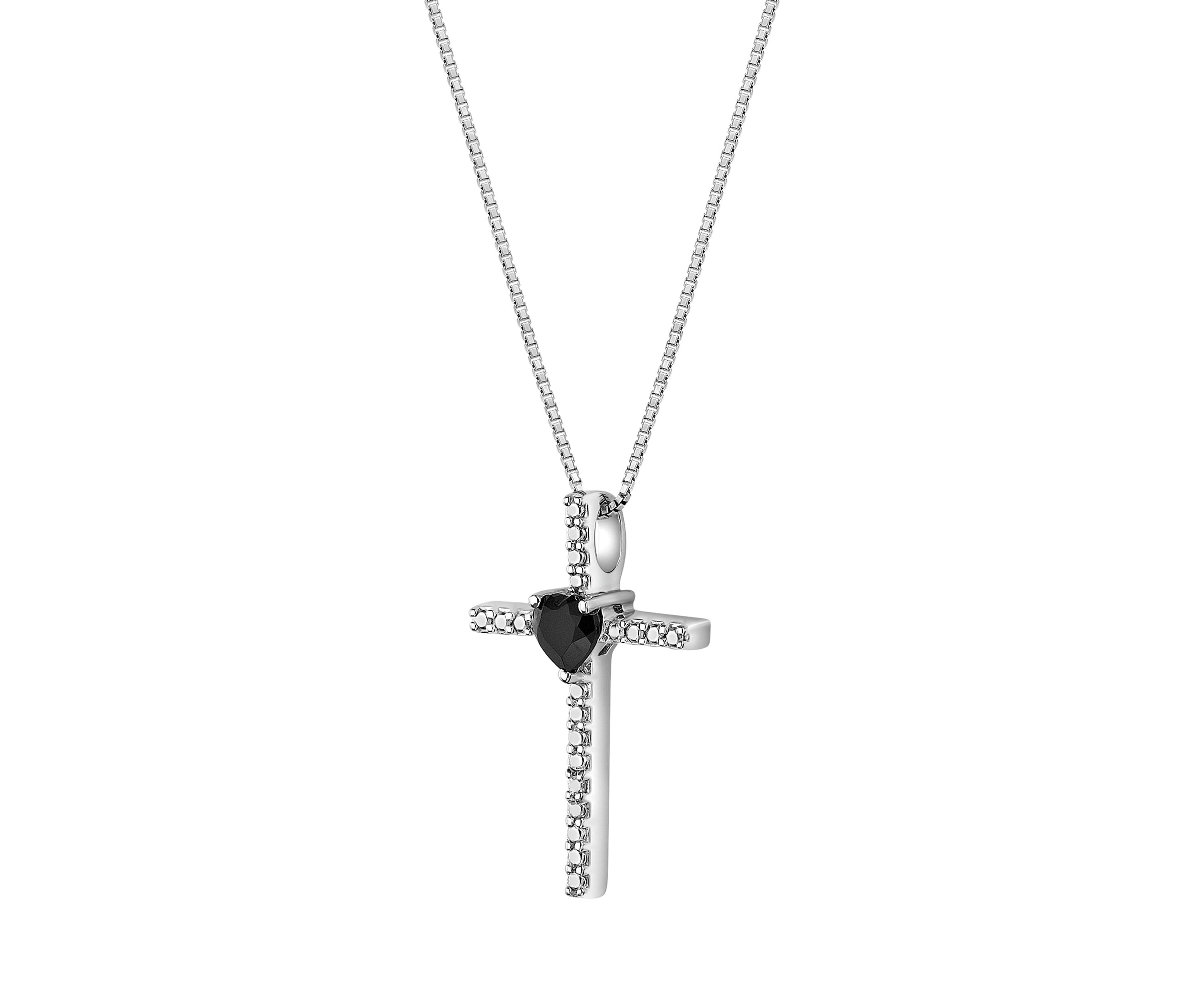1/6 ct. t.w. Black Onyx and Diamond Accent Cross Pendant Necklace in Sterling Silver