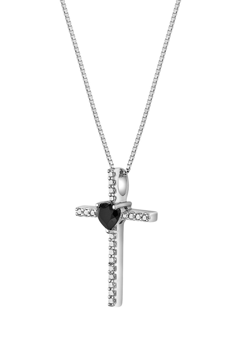 1/6 ct. t.w. Black Onyx and Diamond Accent Cross Pendant Necklace in Sterling Silver