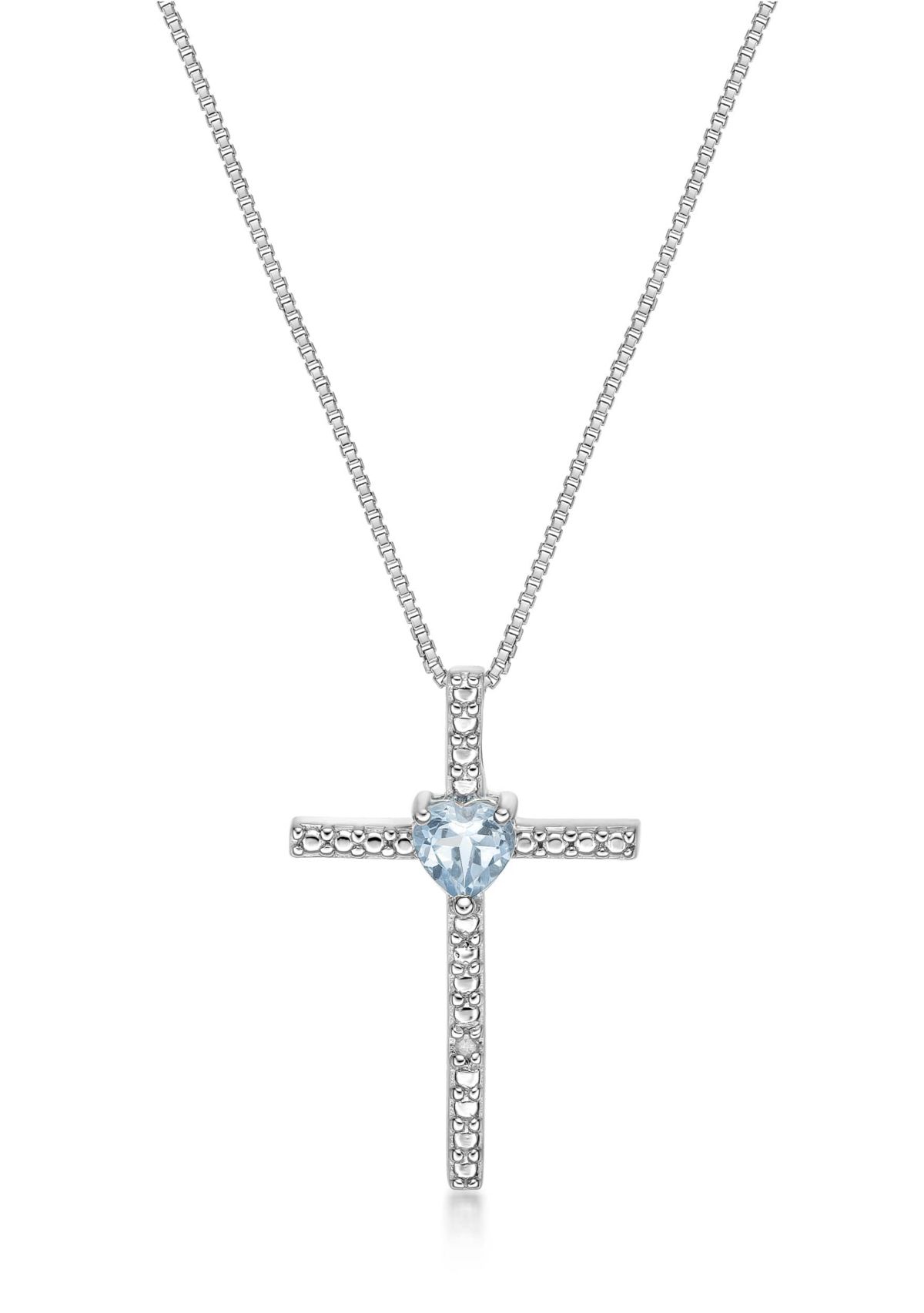 Lab Created 1/6 ct. t.w. Created Aquamarine and Diamond Accent Pendant Necklace in Sterling Silver