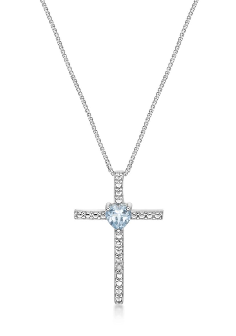 Lab Created 1/6 ct. t.w. Created Aquamarine and Diamond Accent Pendant Necklace in Sterling Silver