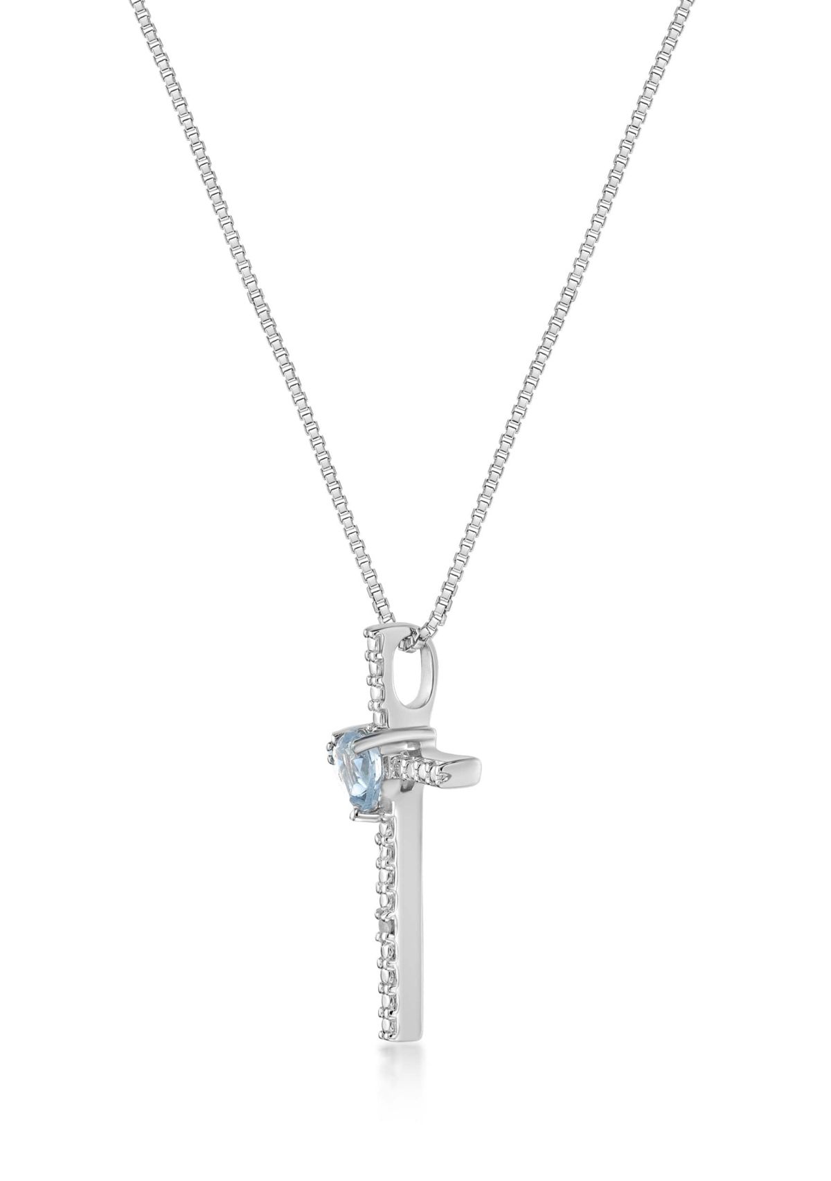 Lab Created 1/6 ct. t.w. Created Aquamarine and Diamond Accent Pendant Necklace in Sterling Silver