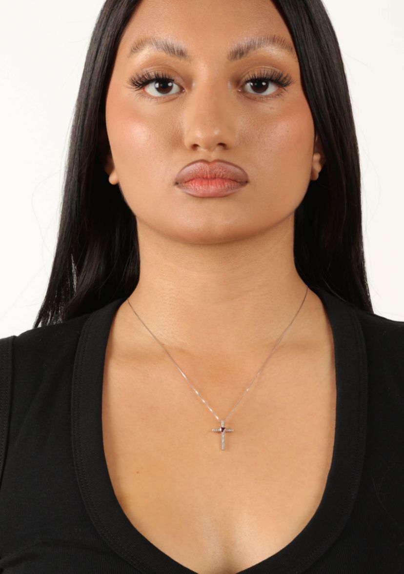 1/3 ct. t.w. Garnet and Diamond Accent Pendant Necklace in Sterling Silver