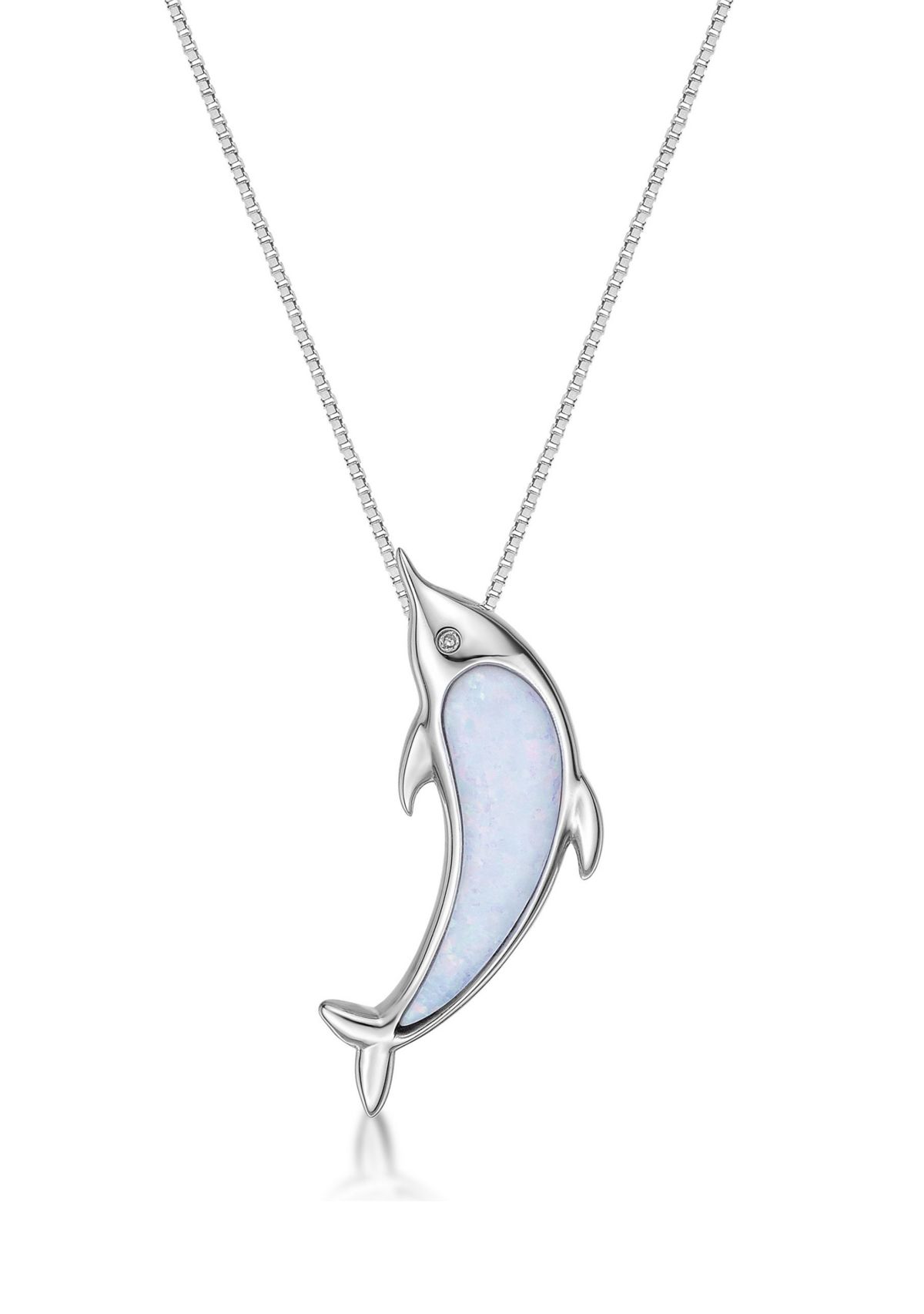 Lab Created 1.0 ct. t.w. Created Opal and Diamond Accent Dolphin Pendant in Sterling Silver