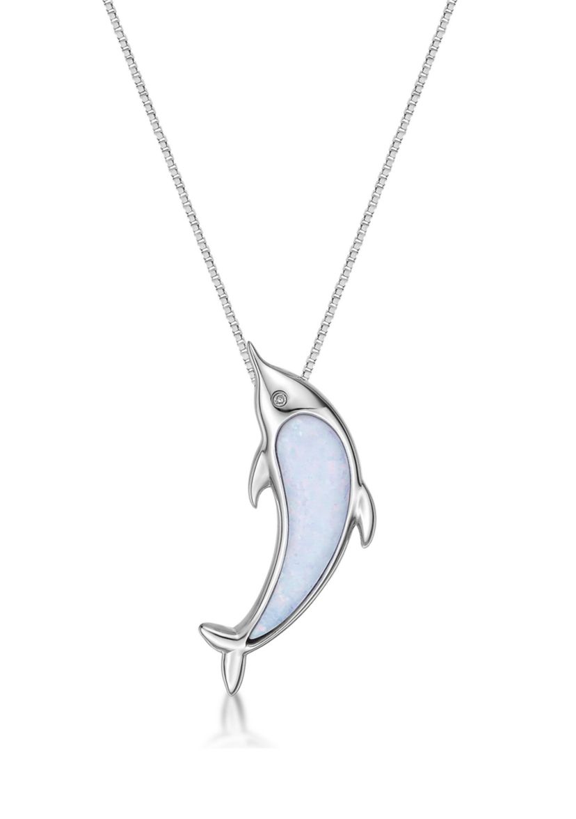 Lab Created 1.0 ct. t.w. Created Opal and Diamond Accent Dolphin Pendant in Sterling Silver