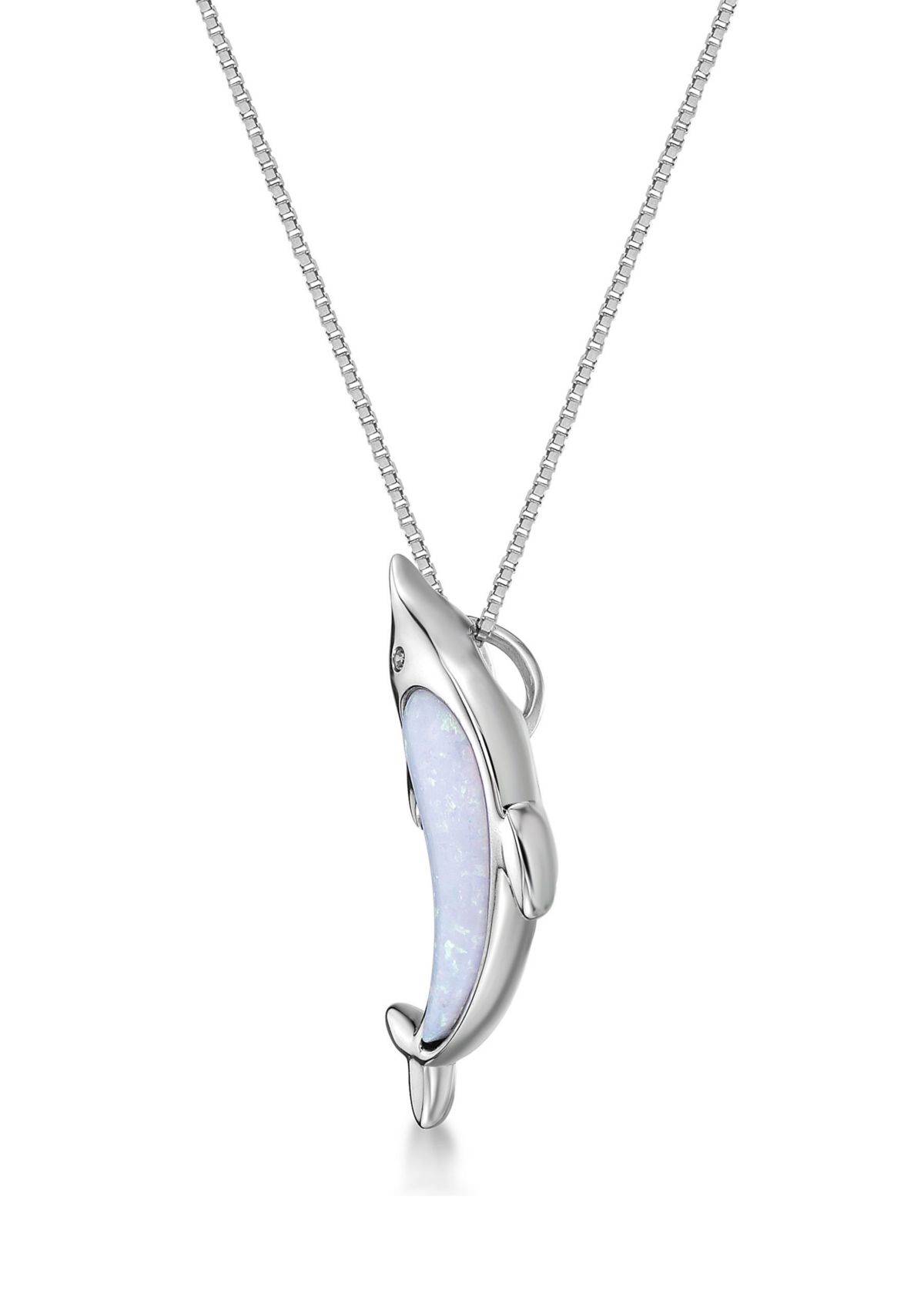 Lab Created 1.0 ct. t.w. Created Opal and Diamond Accent Dolphin Pendant in Sterling Silver