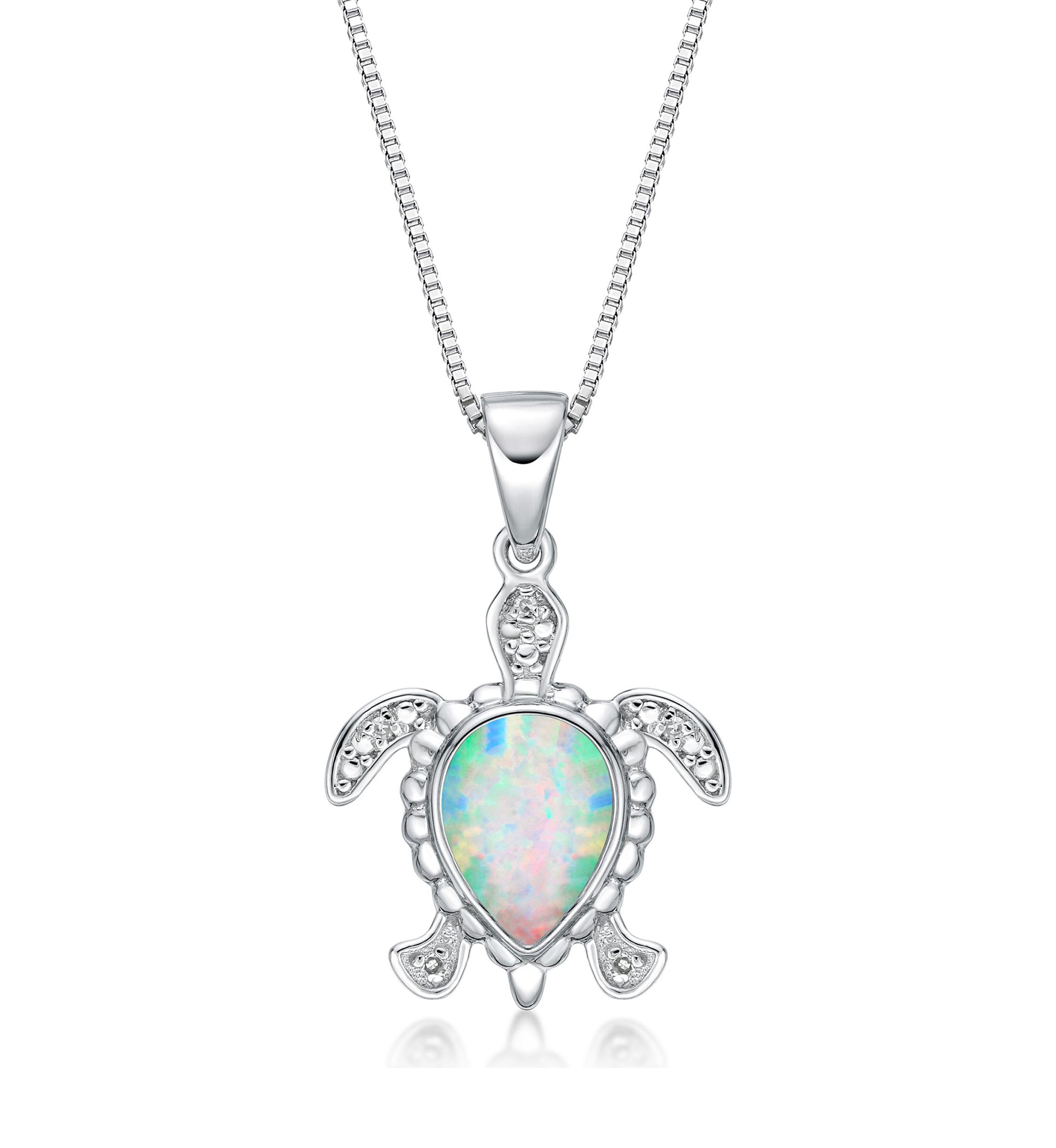 Lab Created 0.8 ct. t.w. Created Opal and Diamond Accent Sea Turle Pendant in Sterling Silver