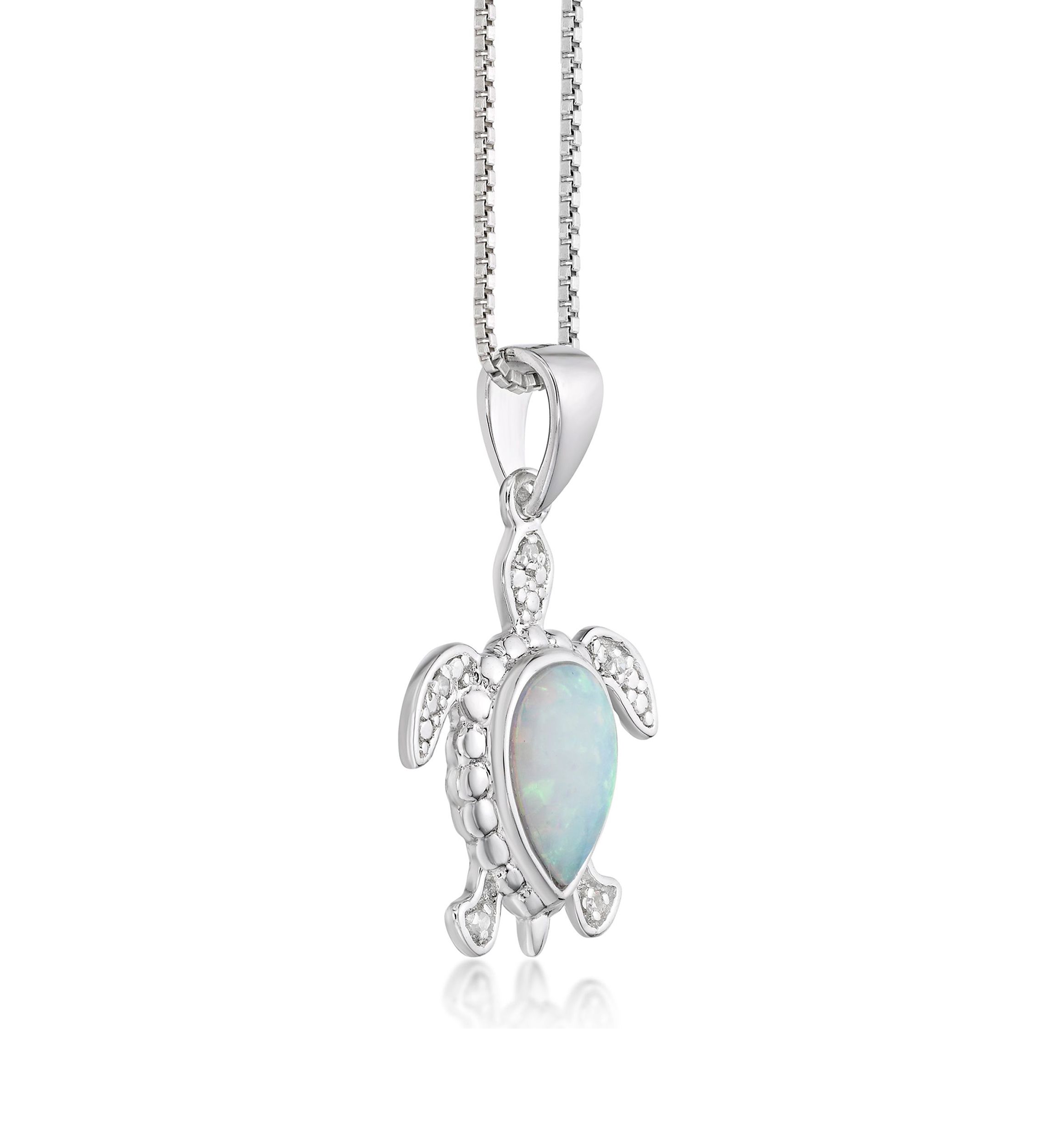 Lab Created 0.8 ct. t.w. Created Opal and Diamond Accent Sea Turle Pendant in Sterling Silver