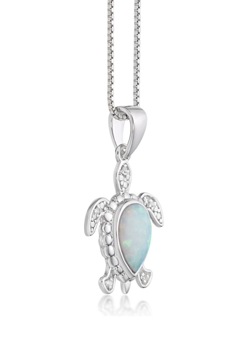 Lab Created 0.8 ct. t.w. Created Opal and Diamond Accent Sea Turle Pendant in Sterling Silver