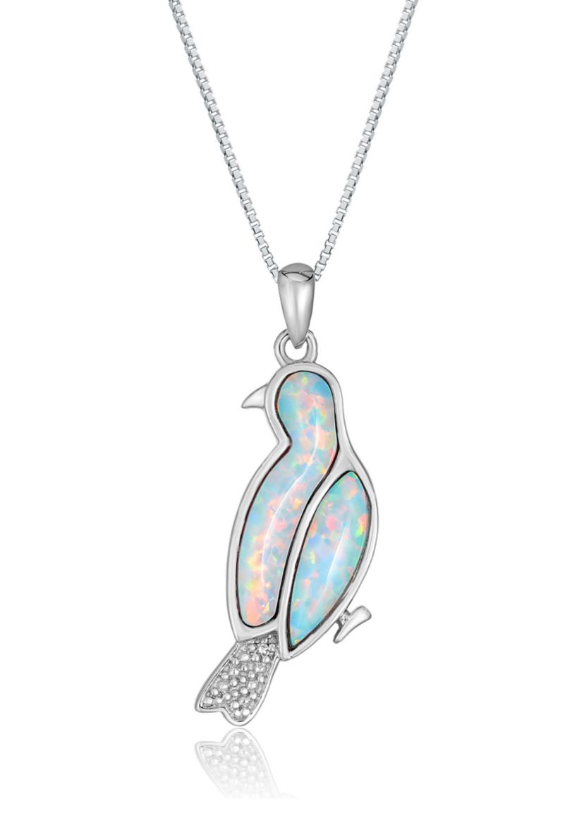 Lab Created 0.8 ct. t.w. Created Opal and Diamond Accent Bird Pendant in Sterling Silver