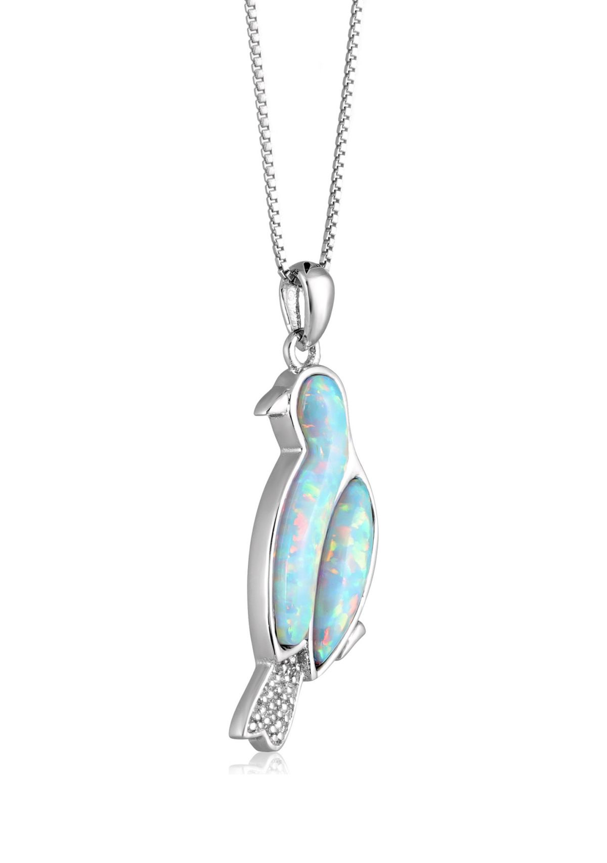 Lab Created 0.8 ct. t.w. Created Opal and Diamond Accent Bird Pendant in Sterling Silver