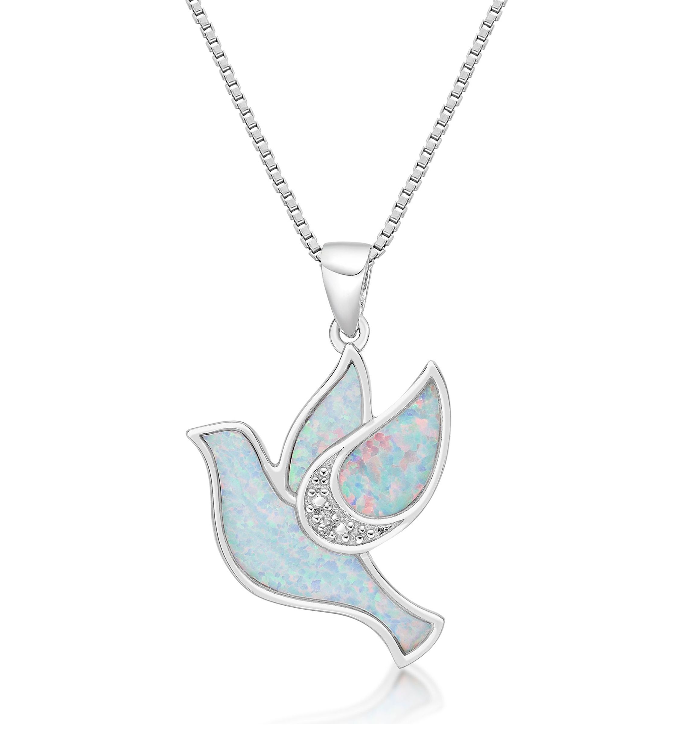 Lab Created 0.8 ct. t.w. Created Opal and Diamond Accent Dove Pendant in Sterling Silver