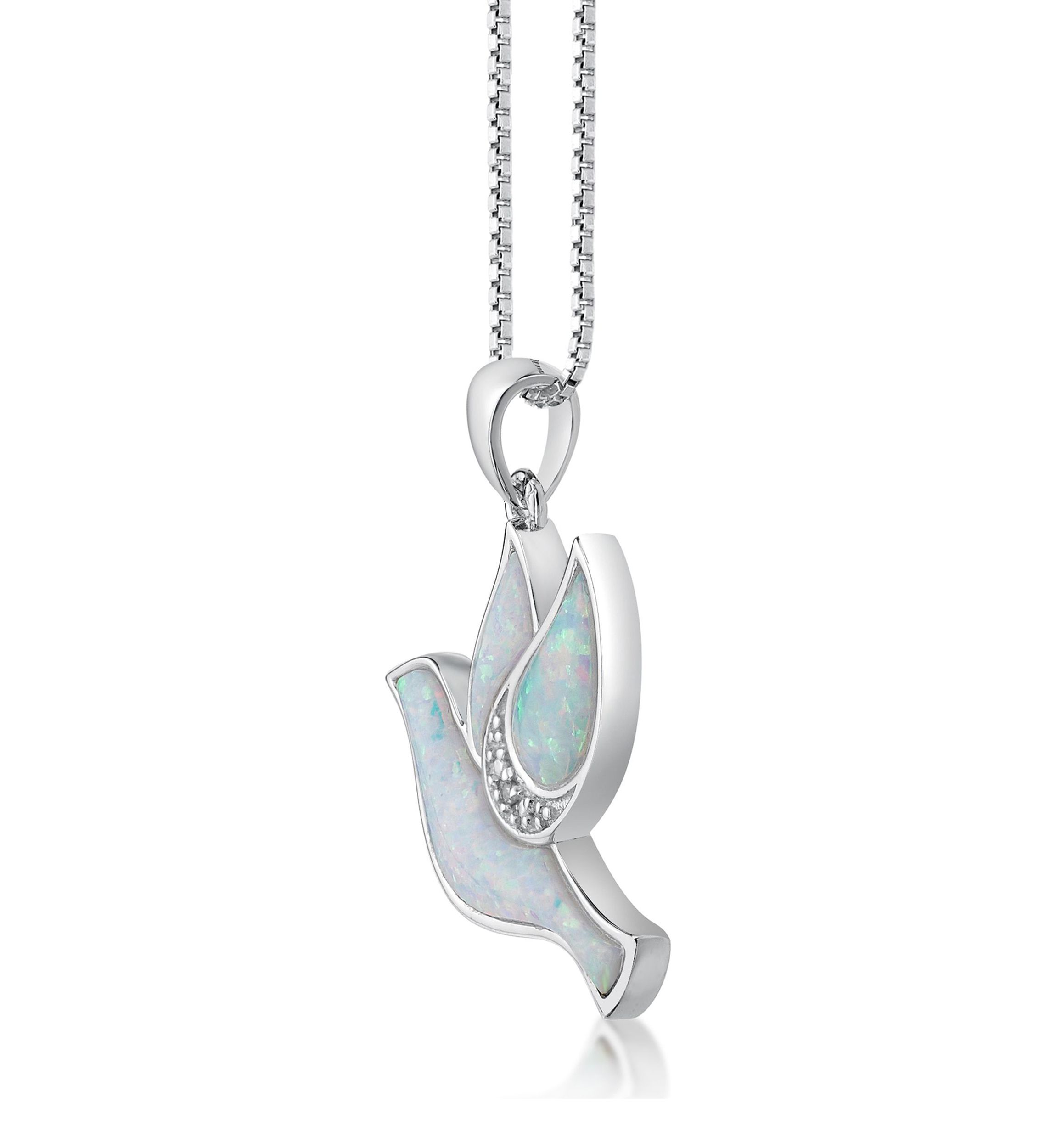 Lab Created 0.8 ct. t.w. Created Opal and Diamond Accent Dove Pendant in Sterling Silver