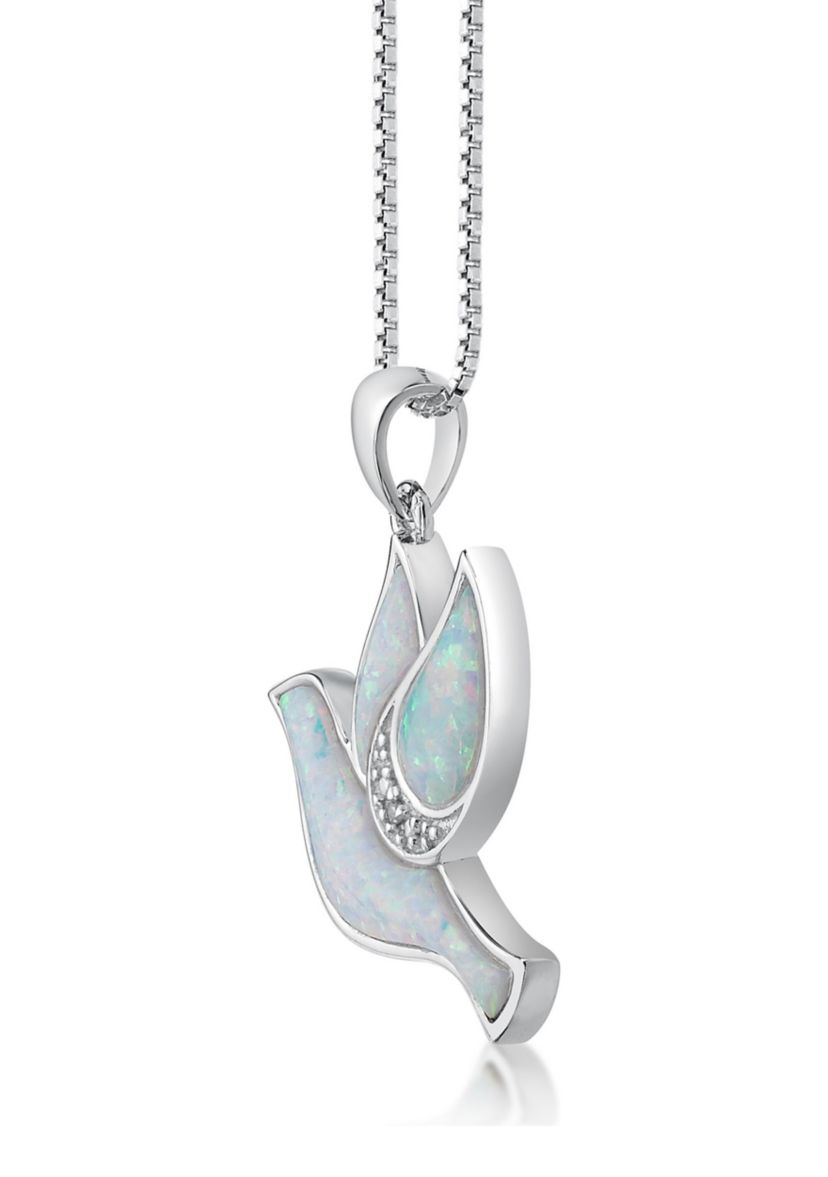 Lab Created 0.8 ct. t.w. Created Opal and Diamond Accent Dove Pendant in Sterling Silver