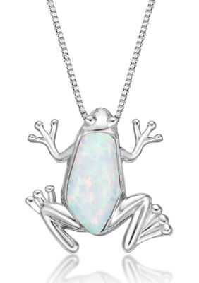 Gemminded Lab Created 1/2 ct. t.w. Created Opal Frog Pendant in Sterling Silver, White, 18 in