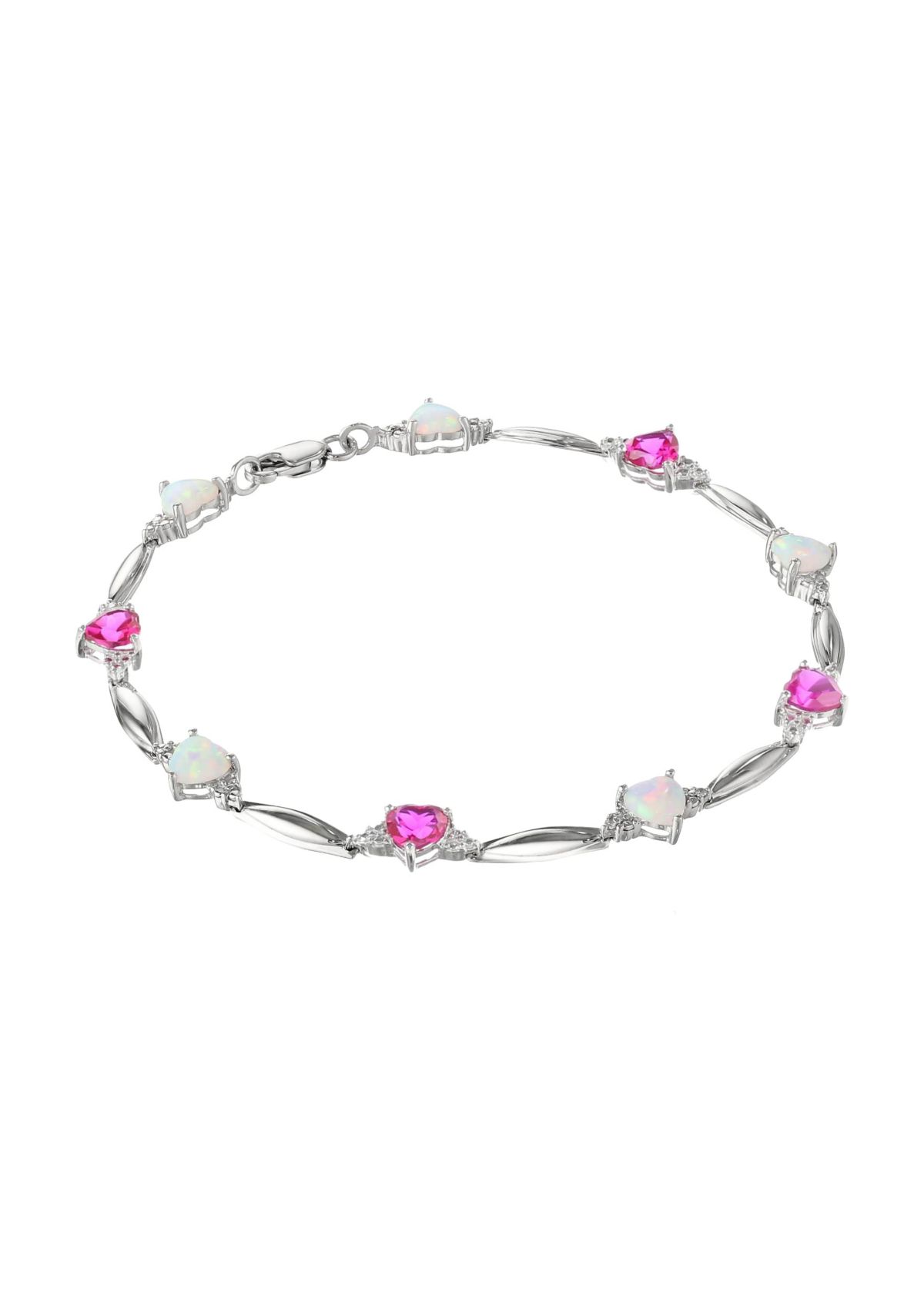 5 ct. t.w.Created Pink Sapphire, Created Opal and Diamond Accent Bracelet in Sterling Silver